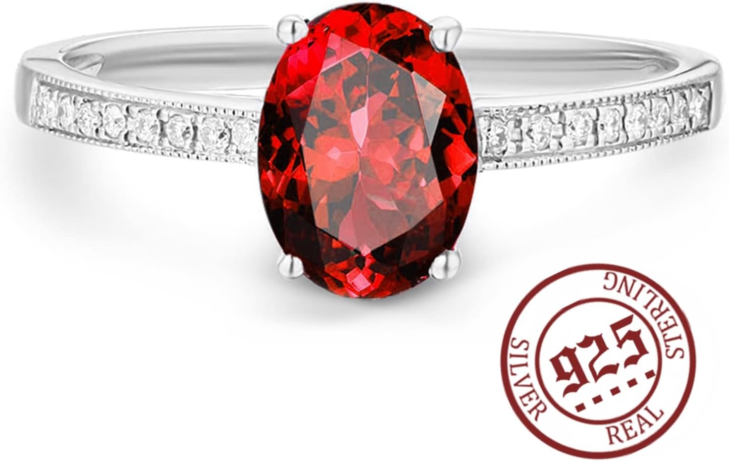 Female Promise Rings, Oval Cubic Zirconia Ring for Girls S925 Silver Red Rings Party Travel Jewelr Size 11