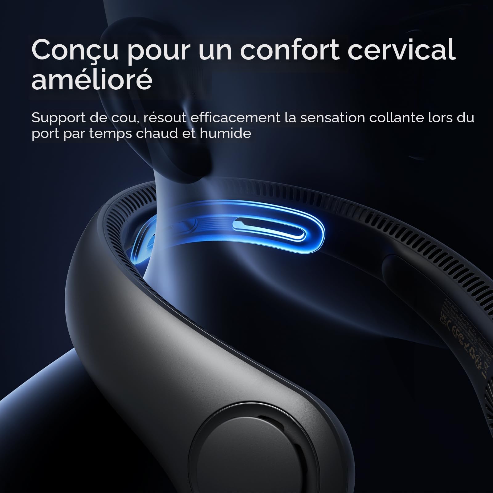 JISULIFE Ventilateur de cou portable amélioré, tour de cou personnel mains libres, réglage à 5 vitesses, 5000 mAh, portable, silencieux, rechargeable, cadeaux pour femmes et hommes- Noir