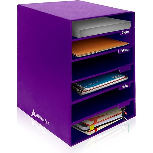 AdirOffice Cardboard Paper Organizer - Classroom Mailbox, Literature Organizers, Office Sorter Mailboxes, Construction Papers Storage with Slots, Compartment Shelf Holder (6 Slot, Purple)
