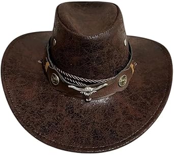 Chapéu Cowboy Estilo Americano, Couro Envelhecido Barretos Sertanejo Marrom