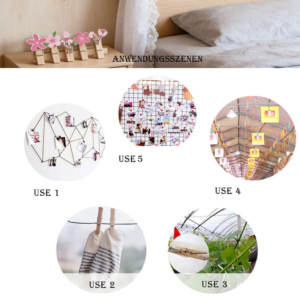 Mini pinzas para la ropa, 100 unidades, pinzas de madera, pinzas decorativas pequeñas, pinzas para fotos, pinzas decorativas con cuerda, clips de madera para soporte de fotos, manualidades