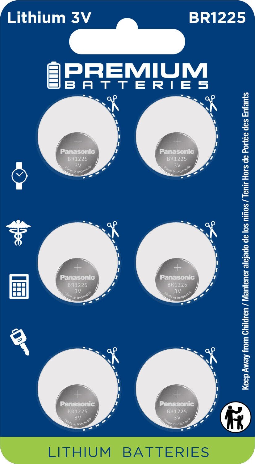 Premium Panasonic BR1225 Lithium 3V Coin Cell - Japanese Engineered High Capacity Batteries (6 Pack)