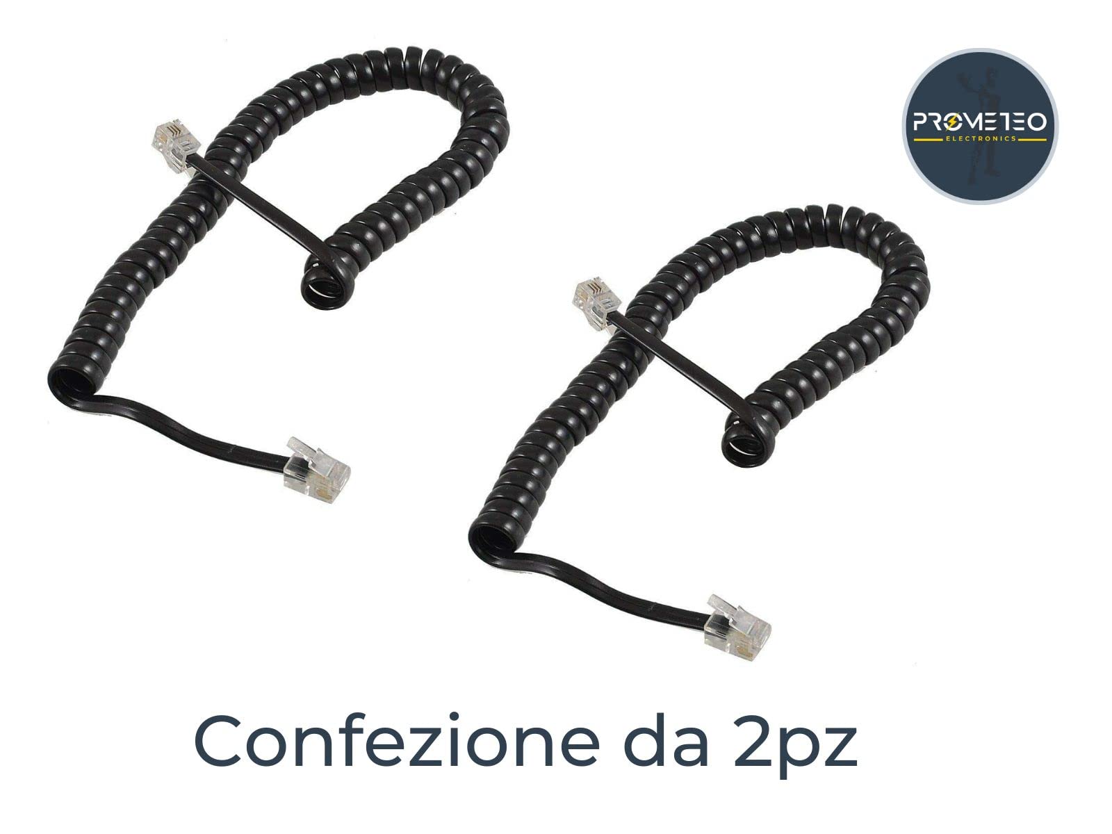 Prometeo Electronics [Confezione Da 2] Cavo Telefonico A Spirale 2,1mt Ricambio Per Cornetta Colore Nero RJ9 4P4C - Foto 11