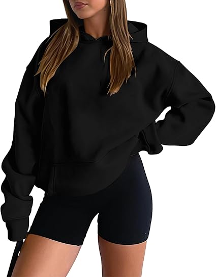 onlypuff Women Hoodies Casual Pullover Long Sleeve Sweatshirt Kangaroo Pocket Drop Shoulder Sweater