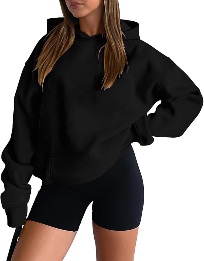 onlypuff Women Hoodies Casual Pullover Long Sleeve Sweatshirt Kangaroo Pocket Drop Shoulder Sweater