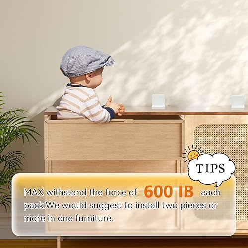 Vista 7 de Anclajes para muebles, paquete de 4, estéticos e invisibles una vez instalados, seguro 600 libras estantería cómoda a la pared, anclaje de seguridad