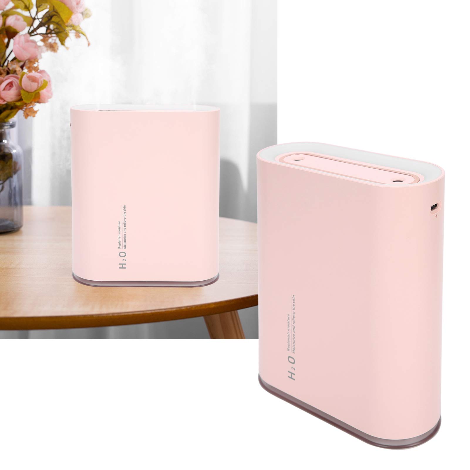 Humidificador de Aire Portátil de 1 Litro con Función de Pulverización Dual, Luz Nocturna Cálida para Uso en Interiores y Oficinas (Rosa)