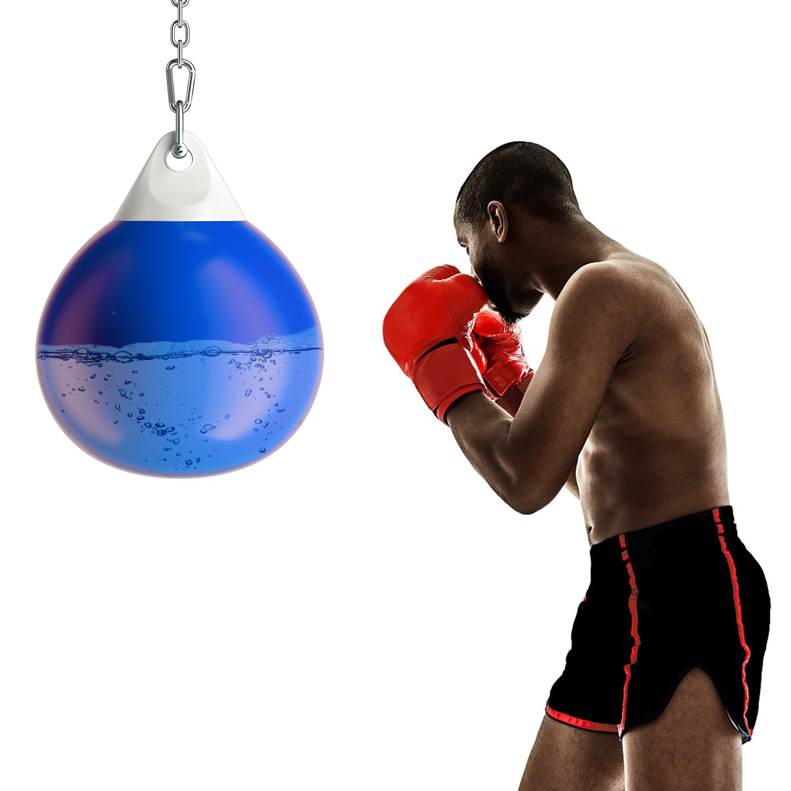 SPOTRAVEL 45cm/52cm Water Punch Bag, Water Training Bag with Adjustable Metal Chain, Insurance Buckles & Water Injection Hose, Aqua Boxing Bag for Adults kids (Blue, 45 x 58cm)