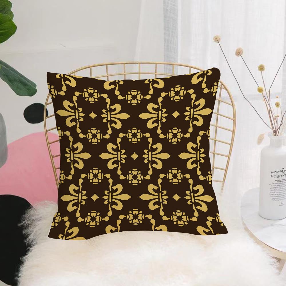 HYOSXW Cushion Cover,Throw Pillow Case Home Decorative for Living Room Bedroom Sofa Chair 16X16 Inch,brown and gold vintage medieval fleur de lis pattern,Pillowcase 40X40cm