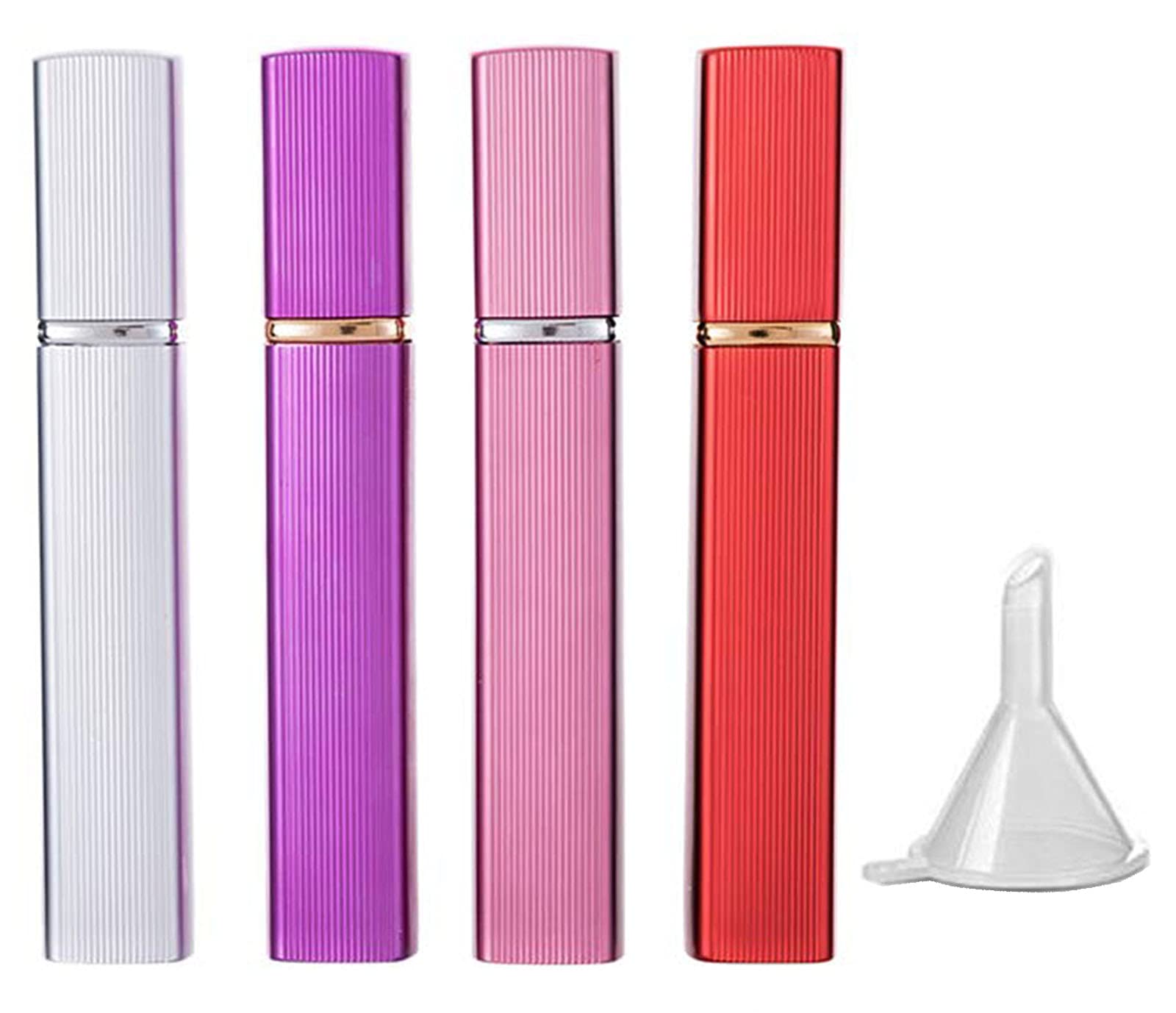 AJIODA 4 Pack 12ML Portable Perfume Bottle Mini Refillable Perfume Empty Spray Bottle with Funnel Filler for Travel Outgoing, Multicolor