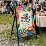 LANGTUKEE 24x36 Sidewalk Sign Single Sided - Heavy Duty L-Frame Metal Poster Stand with Slide-in Design...