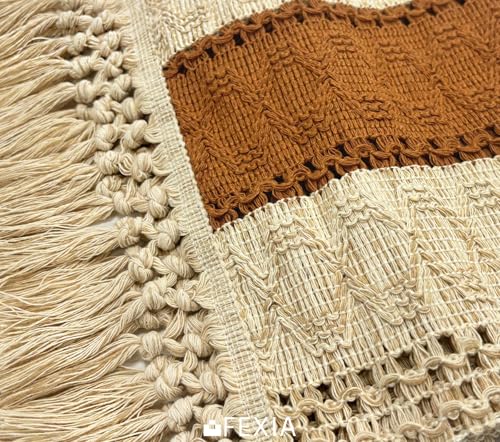 Image of FEXIA Boho Table Runner 60 Inches Long Macrame Summer Decor Coffee Table Cover Farmhouse Stylewith Tassels for Party Bohemian Rustic Wedding Bridal Shower Dining Room Middle Brown (12x60 Inches)