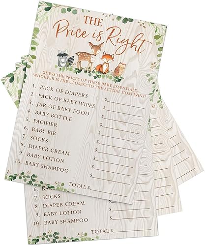 Miniatura 2 de Printed Party Juego de baby shower, The Price is Right, animales del bosque, 50 cartas