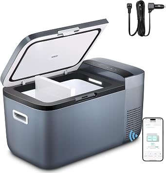 ICECO GO20 Dual Zone 12 Volt Refrigerator, 21Qt/20L Portable Freezer powered by SECOP, APP Control 0F-50F 12/24VDC&110-240VAC, Electric Cooler for Home&Outdoor, with Upgrade DC Cord x 2