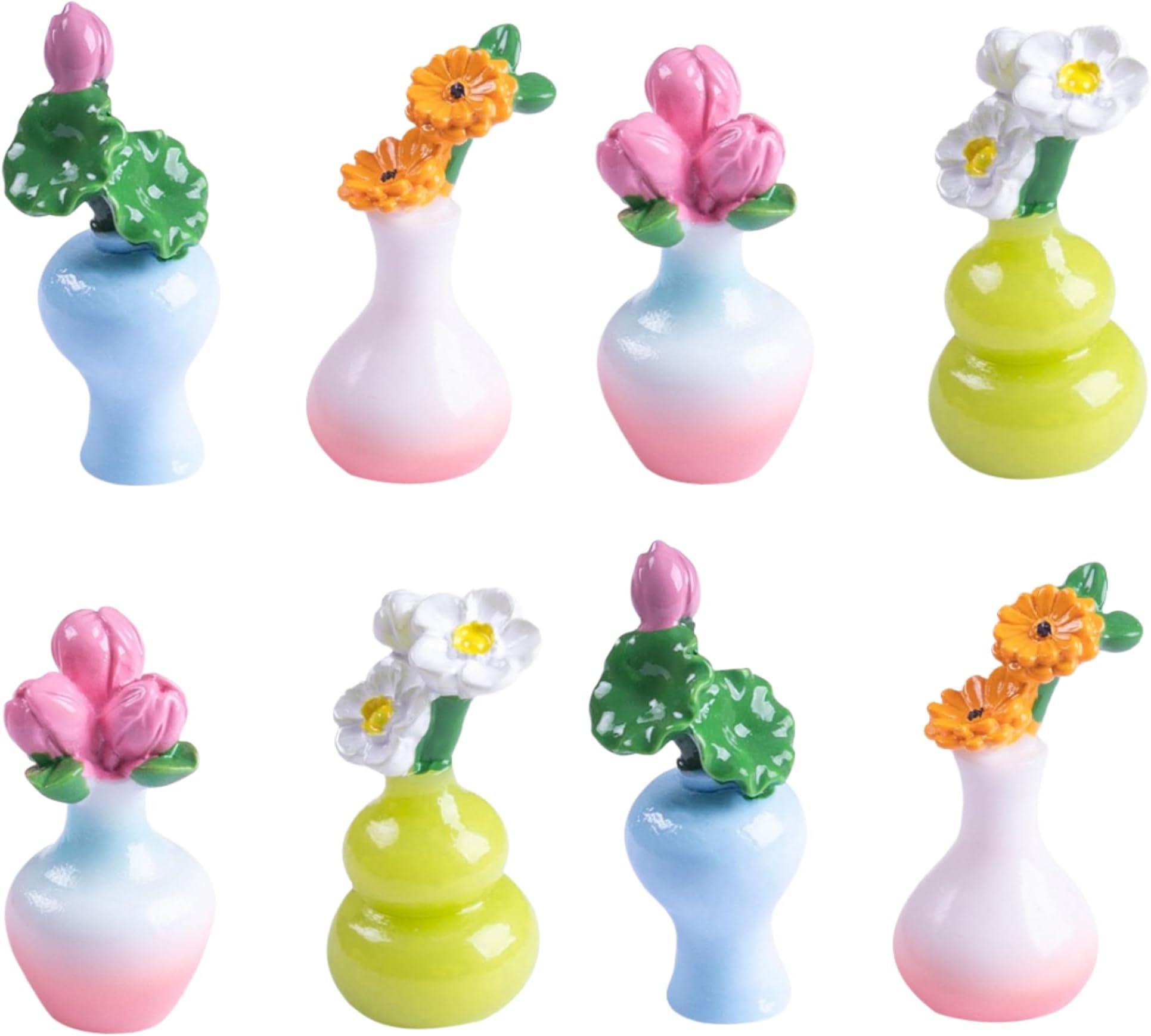 8-Pcs Miniature Greenery Flower Set – Tiny Artificial Plants and Bonsai Ornaments for Crafts, DIY Decorations, Home & Fairy Garden Décor, Tabletop Display, Includes Roses, Lotus, Sunflowers & Lilies