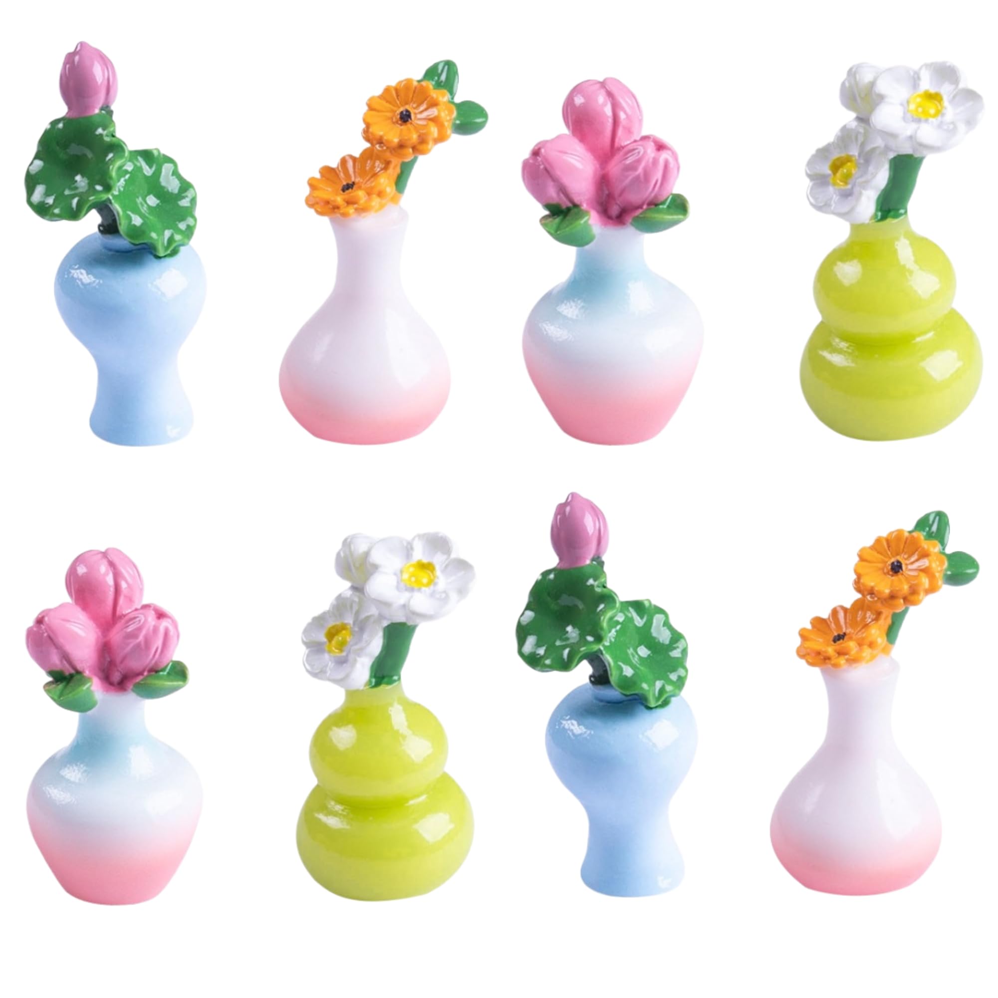 - 8-Pcs Miniature Greenery Flower Set – Tiny Artificial Plants and Bonsai Ornaments for Crafts, DIY Decorations, Home & Fairy Garden Décor, Tabletop Display, Includes Roses, Lotus, Sunflowers & Lilies