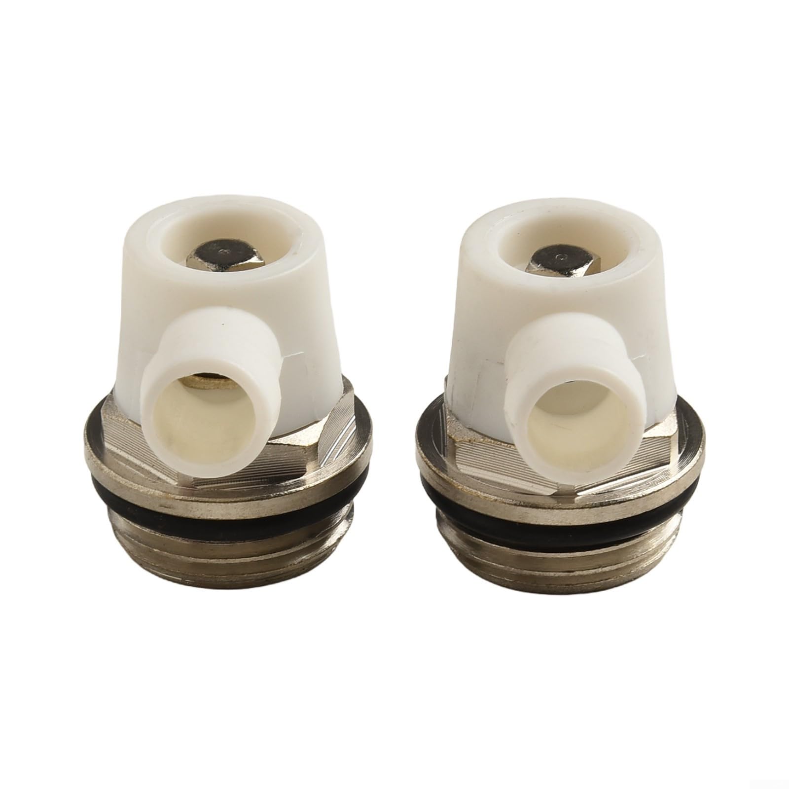 Llave for radiador, paquete de 2 válvulas purga 1/2 pulgada con salida drenaje giratoria, ventilación latón niquelado for sistemas calefacción, rosca autosellante compatible