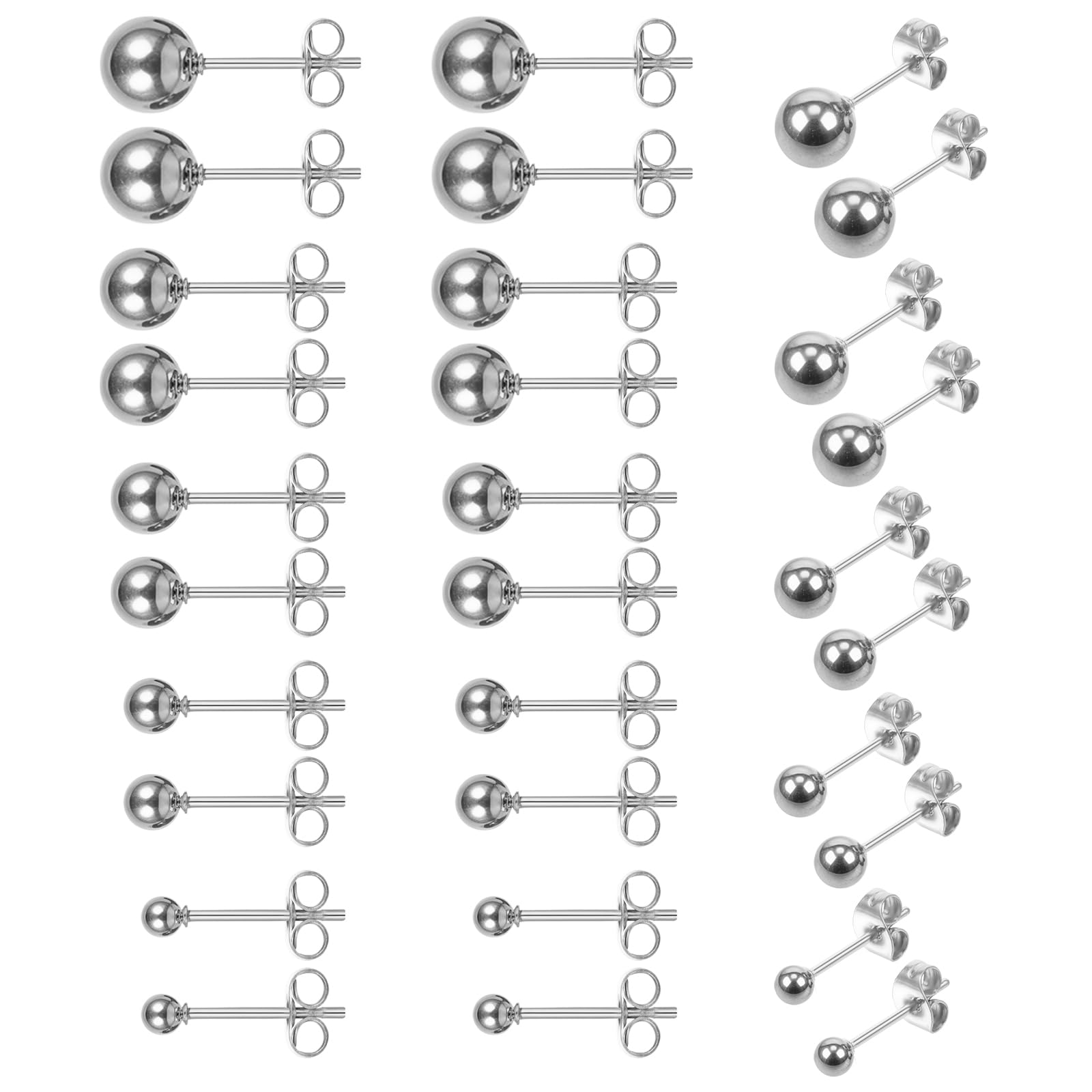 JewelryWe Sieraad voor dames, elegant, roestvrij staal, imitatieparels, bol, oorbellen, stekers, zilver/zwart/wit, 3 ~ 8 mm, voor vrouwen en meisjes, 8mm, Hars, Parel