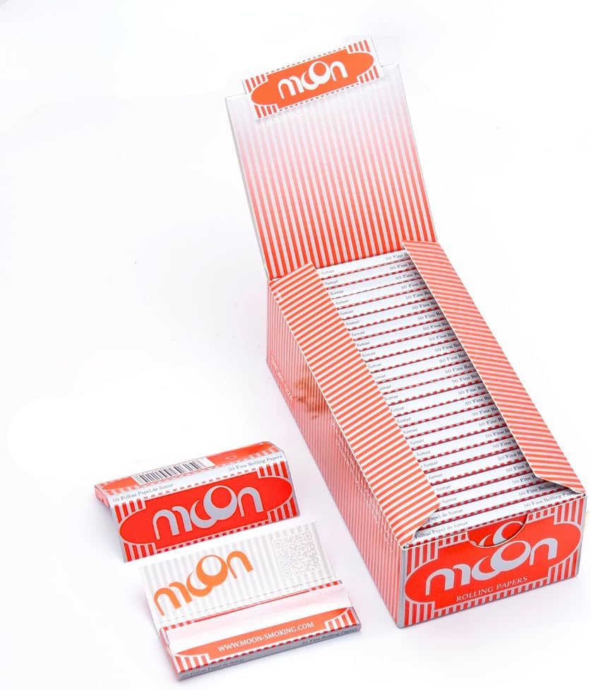 MOON Cigarette Tobacco Rolling Paper,Regular Short Size 70 * 36mm Wood Rolling Paper,3x50 Booklets,7500 Leaves Total,Classic Red