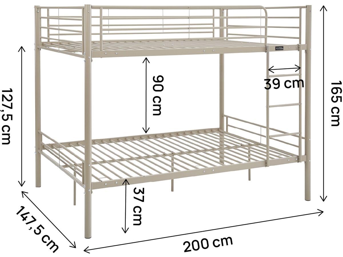 Lit double superposé avec sommier inclus "Adam" - 140 x 190 cm - Taupe