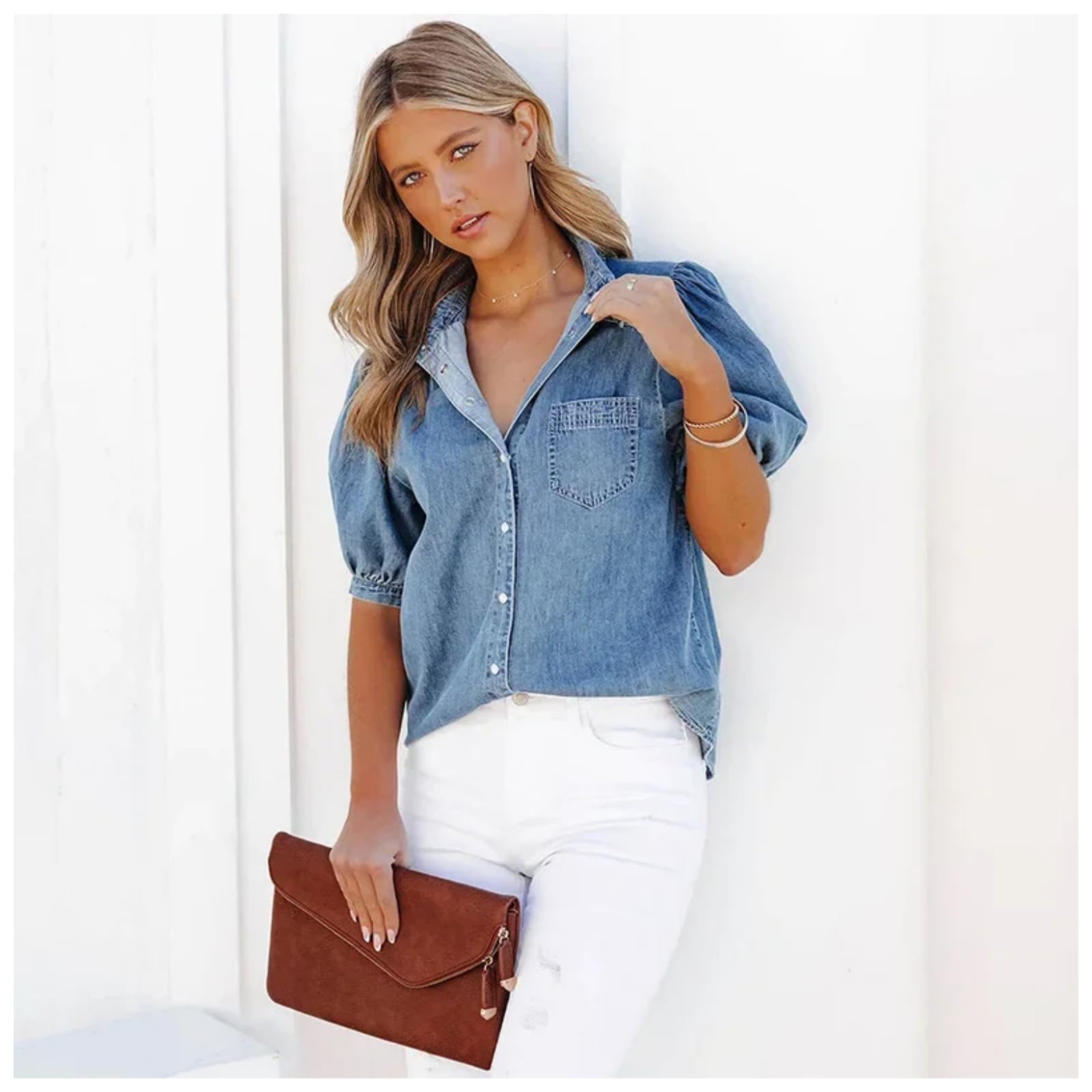Camicia Camicie in Denim Sciolte per Donne Summer Shirts'S Fashion Fashion Youth Female Tops