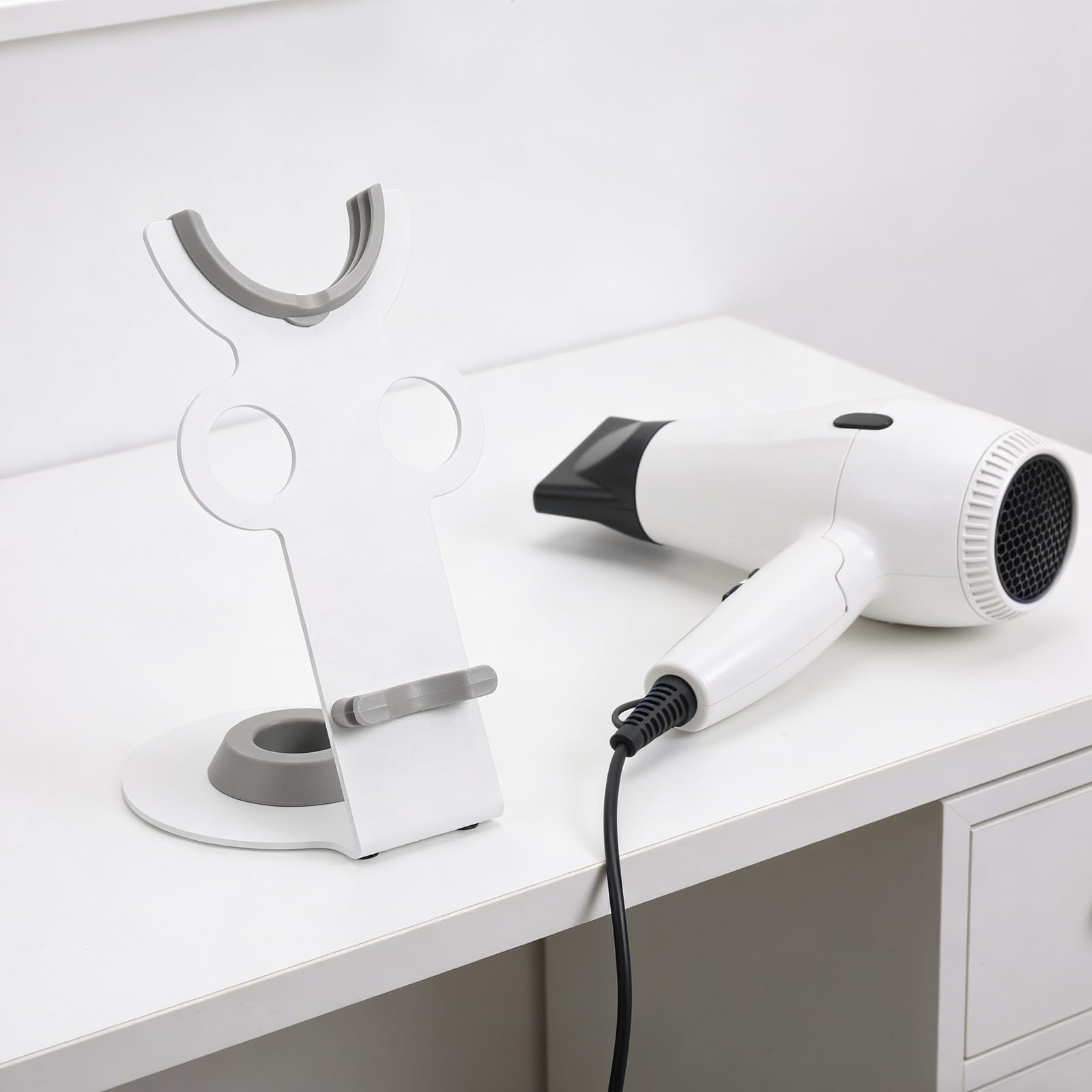 TOYANDONA Soporte Organizador para Secador de Pelo, Soporte Vertical de Encimera, Metal y Plástico, Plata, para Estación de Salón y Mostrador, sin Taladro