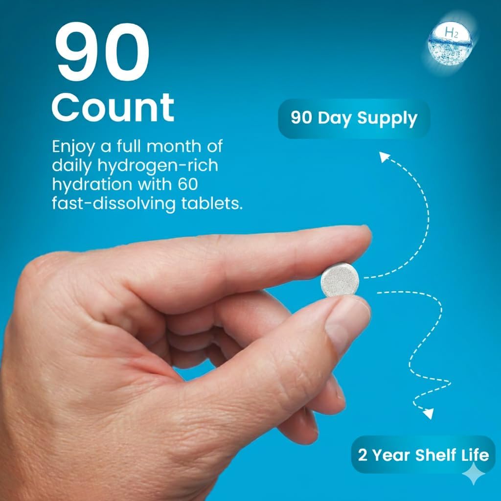 Hydrogen Water Tablets 12 PPM – Molecular H₂ Tablets with Magnesium | h2 tab Lab Tested Antioxidant Support for Energy, Cellular Health, Recovery & Cognitive Function, 90 Count, Raspberry