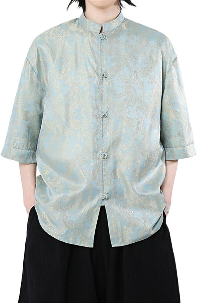 Men's Shirt Summer Half Sleeve Mandarin Collar Tunic Jacket