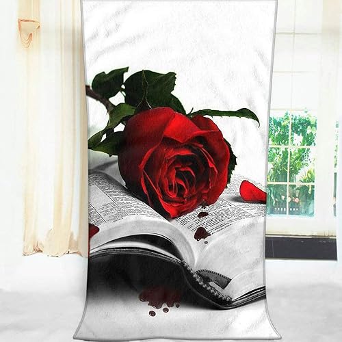 Miniatura 3 de Moslion Toallas de baño suaves con rosas rojas en libro, cómodas toallas de baño/playa/camping para mujeres, hombres, niñas, niños, tamaño grande,