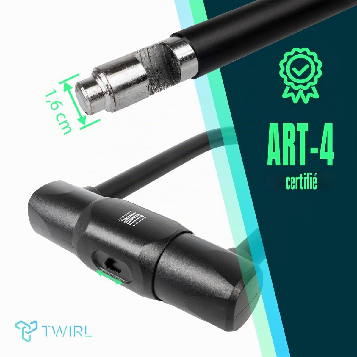 TWIRL Antivol en U, à clé, certifié ART-4, acier, noir