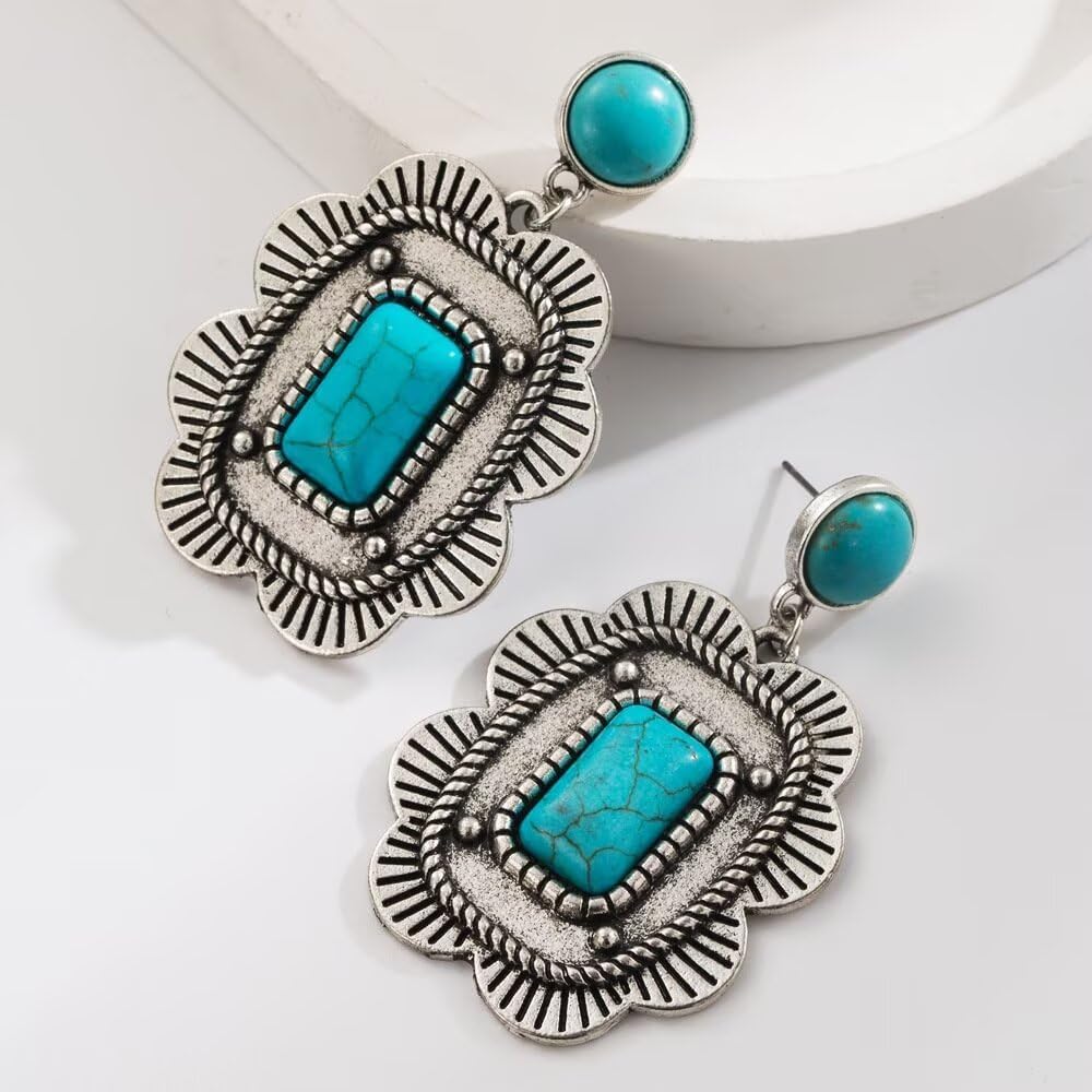 Blue Drop Western Earrings for Women Cowgirl Cowboy Turquoise Geometry Lightning Earrings Boho vintage Ethnic Western Country Jewelry - Image 2