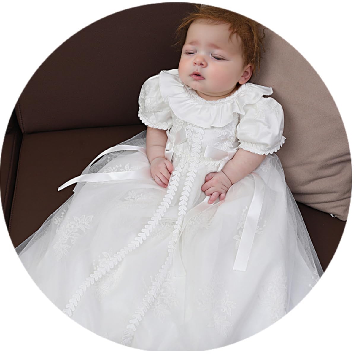 Vestido de bautizo para bebé y niña, con bordado floral, con capó