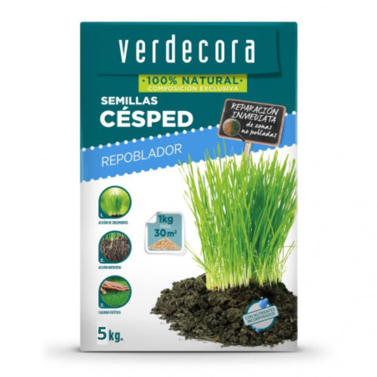 Verdecora Semillas Césped Repoblador | Para cubrir zonas de césped deterioradas rapida y eficazmente (PORTES INCLUIDOS) (5kg)