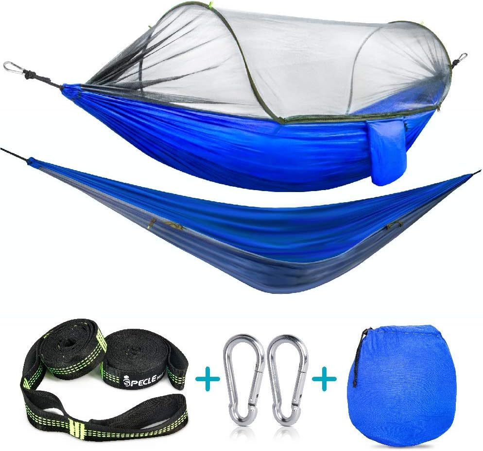 Camping Hammock with Mosquito Bug Netting Tent,iSPECLE Hanging Swing Outdoor Travel Hammock Bed with Tree Straps Stuff Sack Lightweight Folding Portable Easy to Set up Yard Backpacking Hiking Sleeping