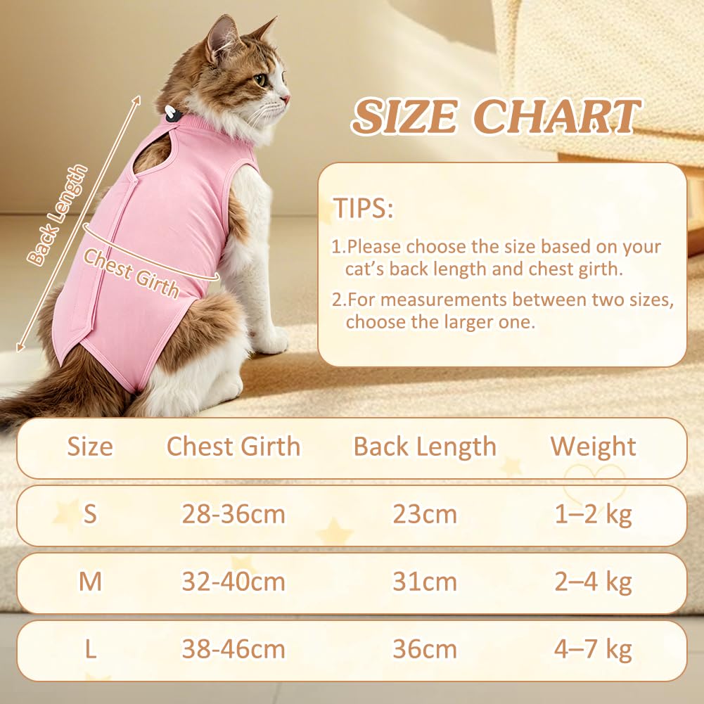 OFFCUP 2 Piezas Body de Recuperación para Gatos, Gatos Postoperatorio Hembra para Evitar Que se Laman Las Heridas, Suave y Cómodo, Gata Camiseta de Recuperación, Rosa, Talla M