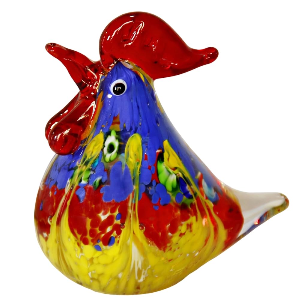 Szklana figurka ręcznie robiona kolorowa glazura kogut dekoracje prezent wystawa domowa