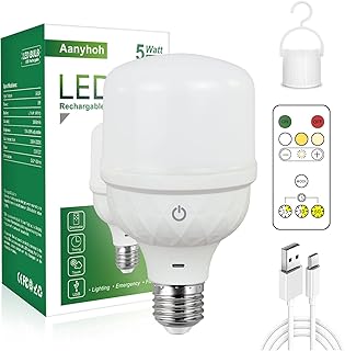 USB Rechargeable Light Bulbs with Remote Control, 5W LED Battery Powered Light Bulb for Lamps E26 Dimmable Touch Control Portable Emergency Light with Timer for Home Power Outages Camping Outdoor