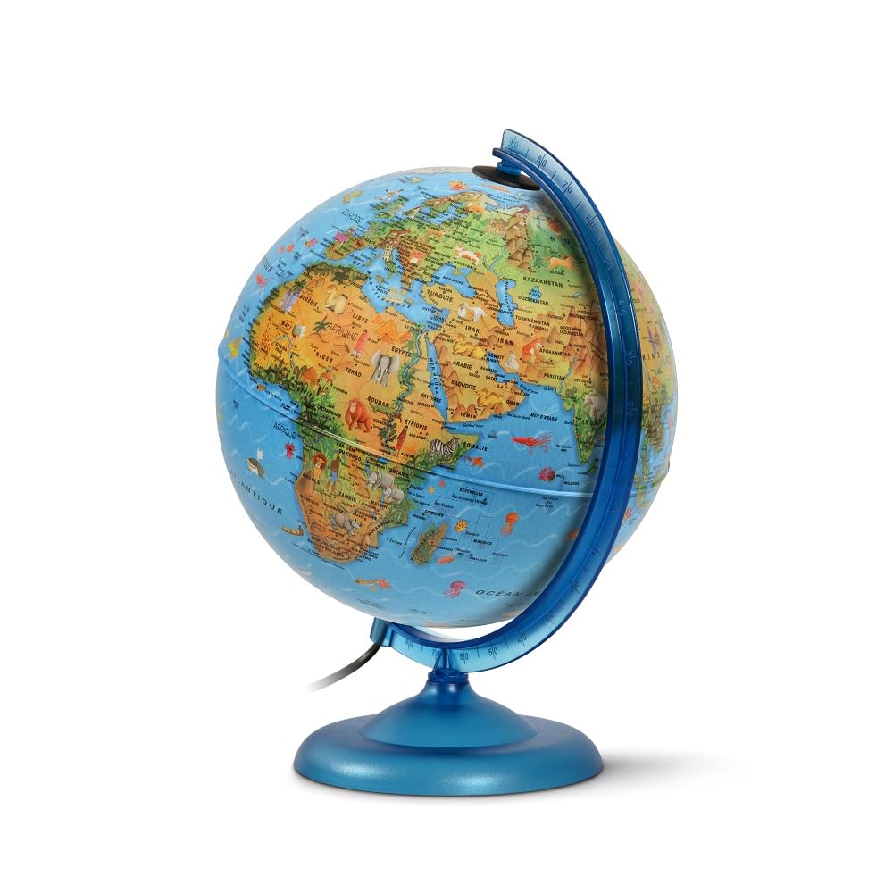 WONDAY - Globe Lumineux KID, pour Enfants, bleu, 250 mm, texte francais, Eclairage LED.