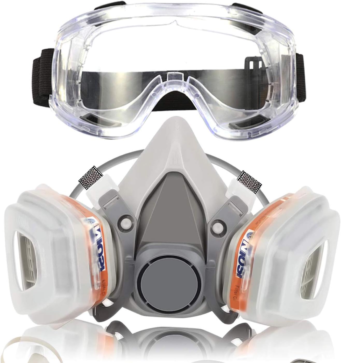 Respirator Dust Mask with Anti-Fog Safety Goggle Half Facepiece Gas Mask Set Reusable Against Dust/Vapors/Smells/Fumes/Sawdust/Asbestos Suitable for Painting,Staining,Car Spraying,Sanding &Cutting