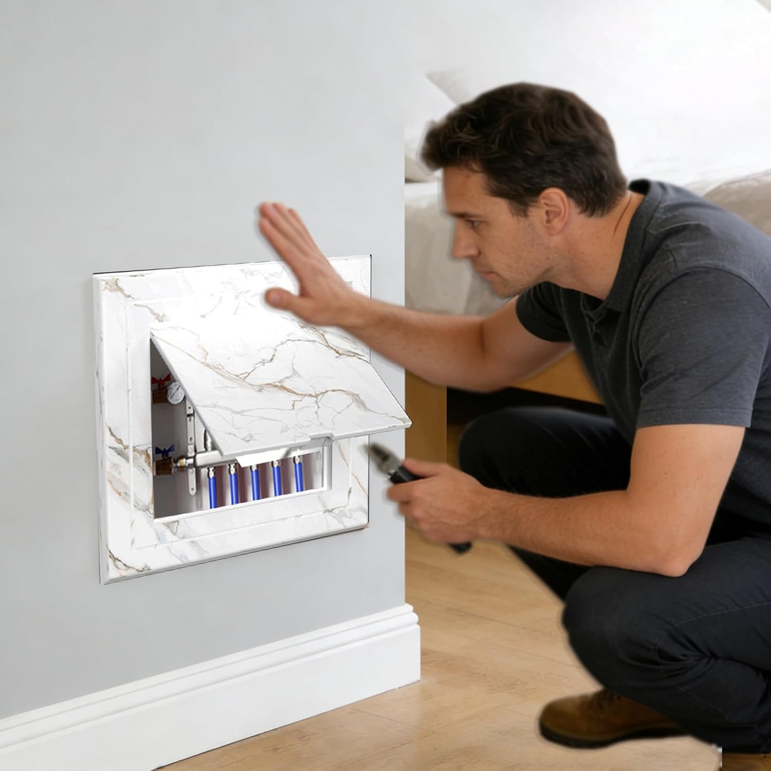 Self-Adhesive Plumbing Service Door w/Snap, Inspection Panel for Drywall/Ceiling/Exterior/Floor/Rv, Flush Mounted Crawl Space Doors(G,20X25cm/7.9x9.9)