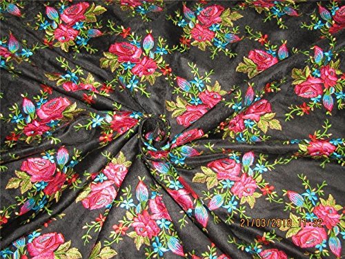 Brocart de soie noir au mètre Bro574 tissu broderie fine largeur 111cm