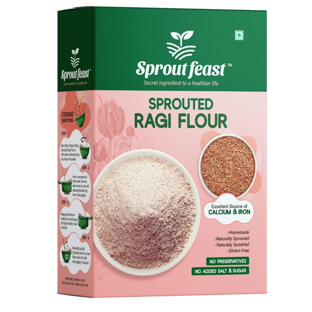 Sprout Feast Sprouted Ragi 800 gm |100% Homemade & Naturally Dried | Gluten Free | Suitable for All Age Groups| Nachni Flour | Ragi Malt | Finger Millet Flour|