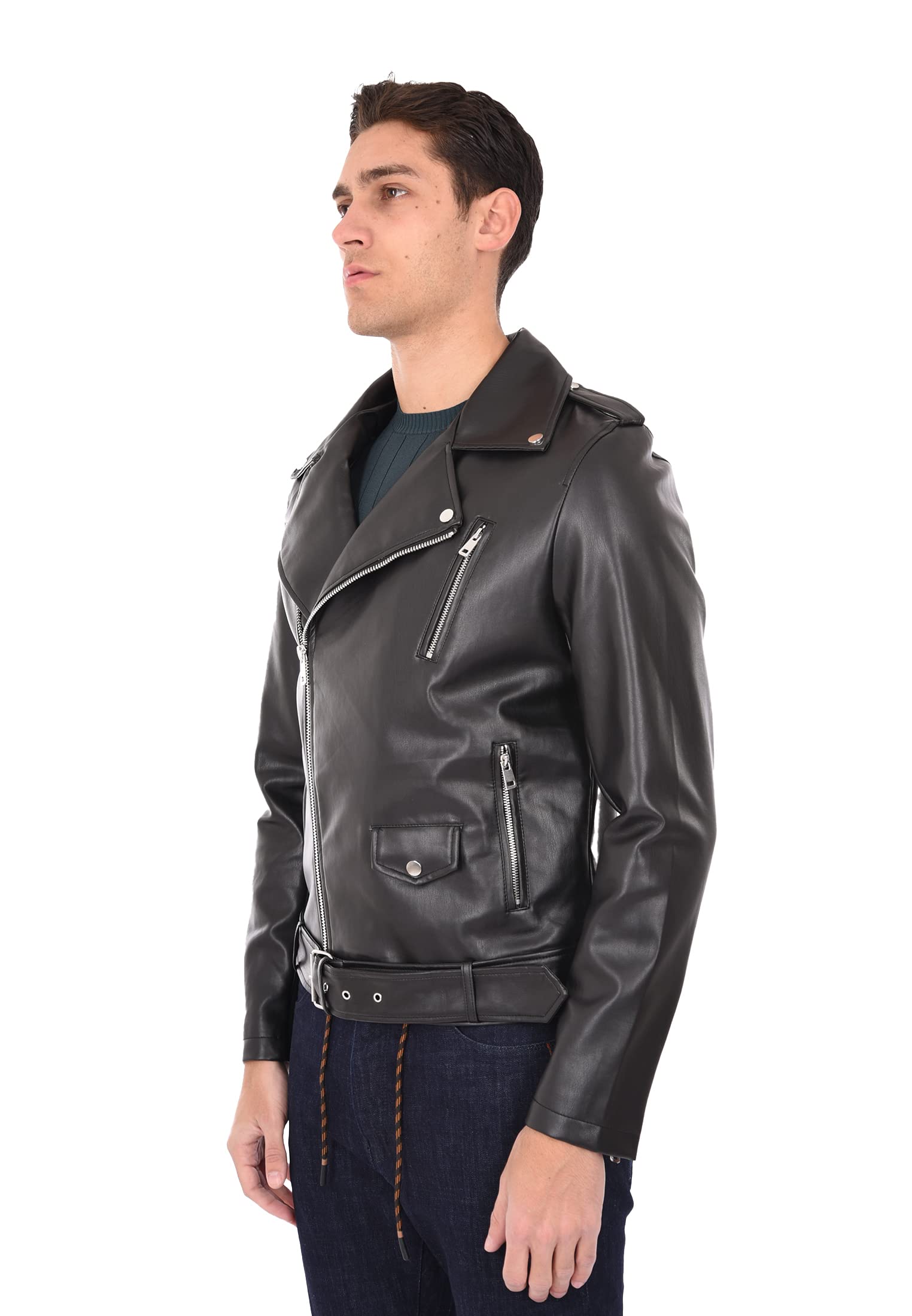 Giubbotto Uomo in Eco Pelle Giacca Biker Chiodo Simil Pelle Slim Fit