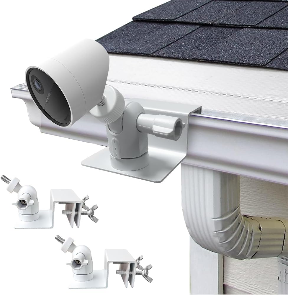 Gutter Mount for Camera/Solar Panel(2 Pack), Rustless Gutter Brackets for Arlo, Ring Stick Up (Only), SimpliSafe, Wyze, Eufy and Any 1/4" Thread Devices, No Drill, White (Not for Ring Solar)