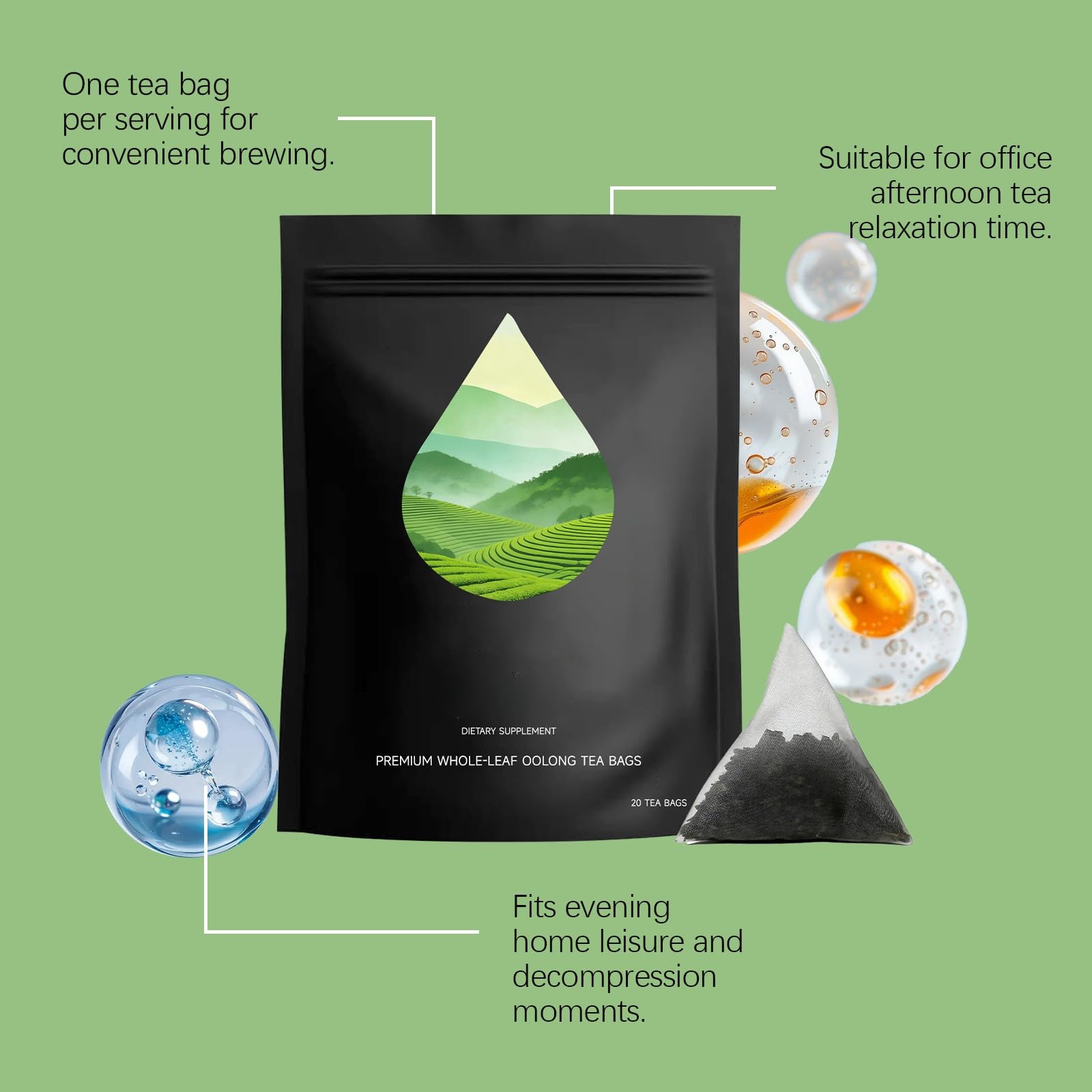 Sanfte leichte Oolong-Teebeutel for Entspannung und Klarheit | Verdauungskomfort | Beruhigende Stimmung | Mildes Gebräu | Komfortabel(5pcs)