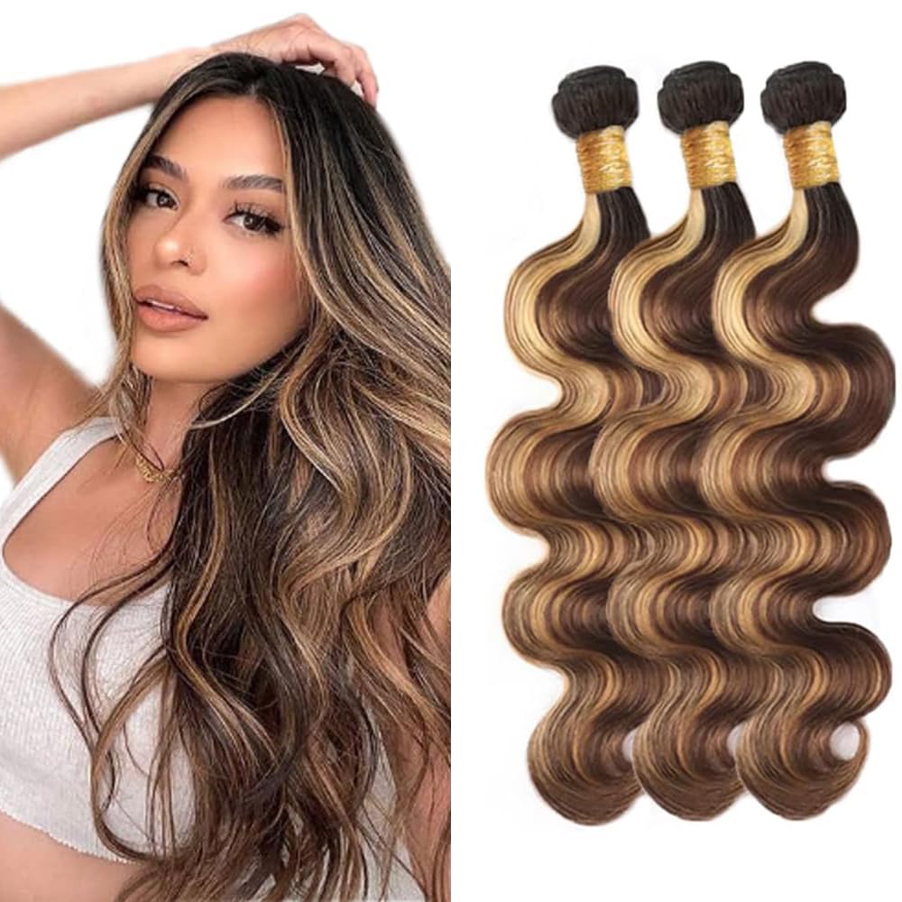 Color 27 Bundles Human Hair Blonde Body Wave Bundle Highlight 3 Bundles 16 18 20 Inch Brazilian Virgin Hair Extensions