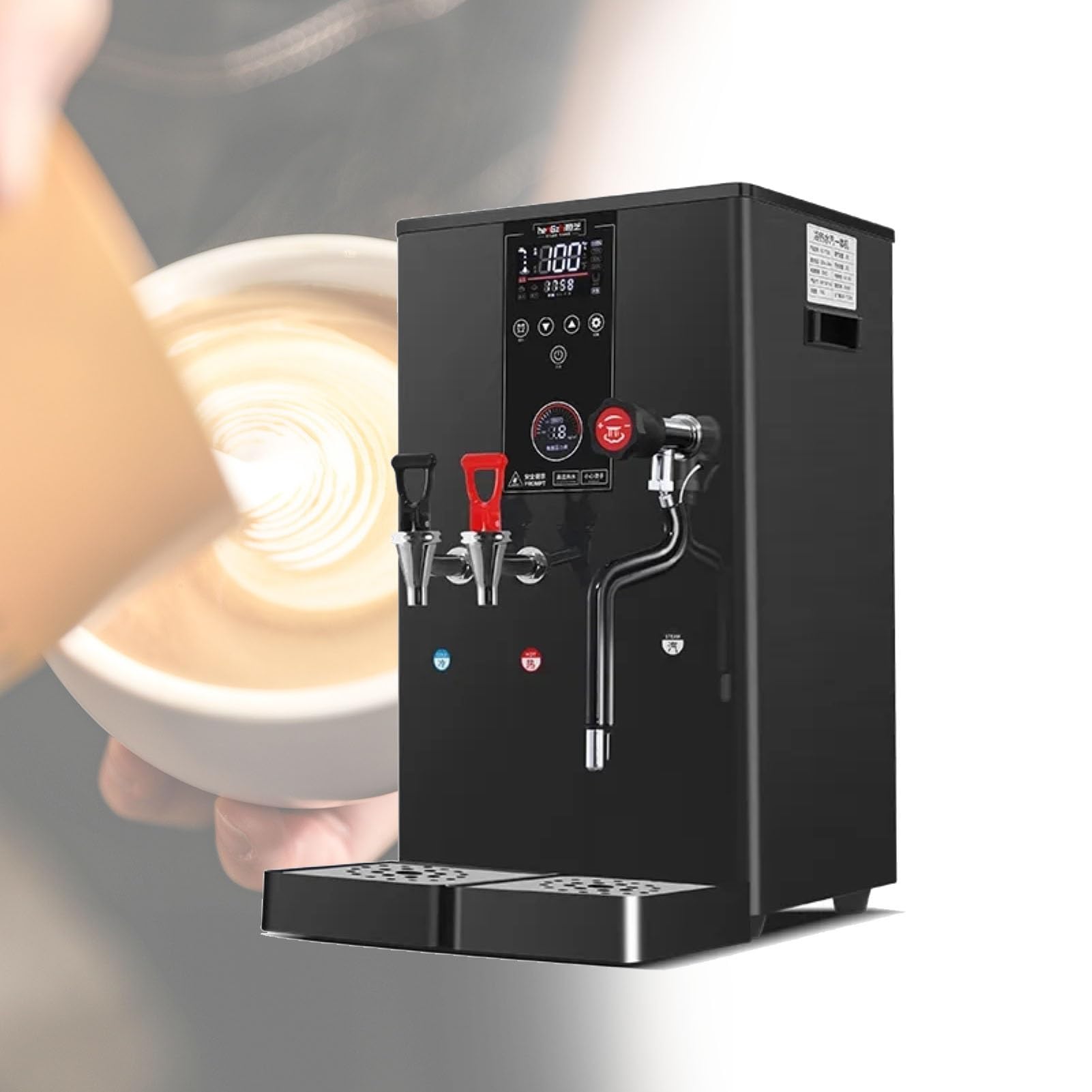 Espumador de Leche Comercial a Vapor, Calentamiento rápido en 20 Segundos, máquina de Vapor con Caldera, botón rápido, eléctrico, Totalmente automático, para espumar café (220 V, Negro).