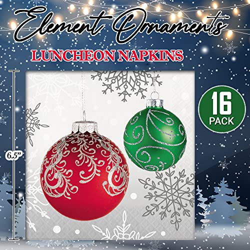 Creative Converting Elegant Ornaments Dinnerware Party Bundle - 8 Paper Dinner & Dessert Plates, 16 Luncheon & Beverage Napkins - Silver Snowflake Red Green Balls Christmas Disposable Dinner Set Decor #TOP2
