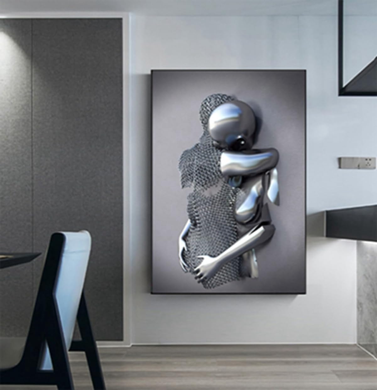 MKHFUW 3D Metal Figure Statue Art Canvas Painting Romantic Abstract Posters and Prints Lovers Sculpture Poster Love Heart Kiss Pictures - Image 3
