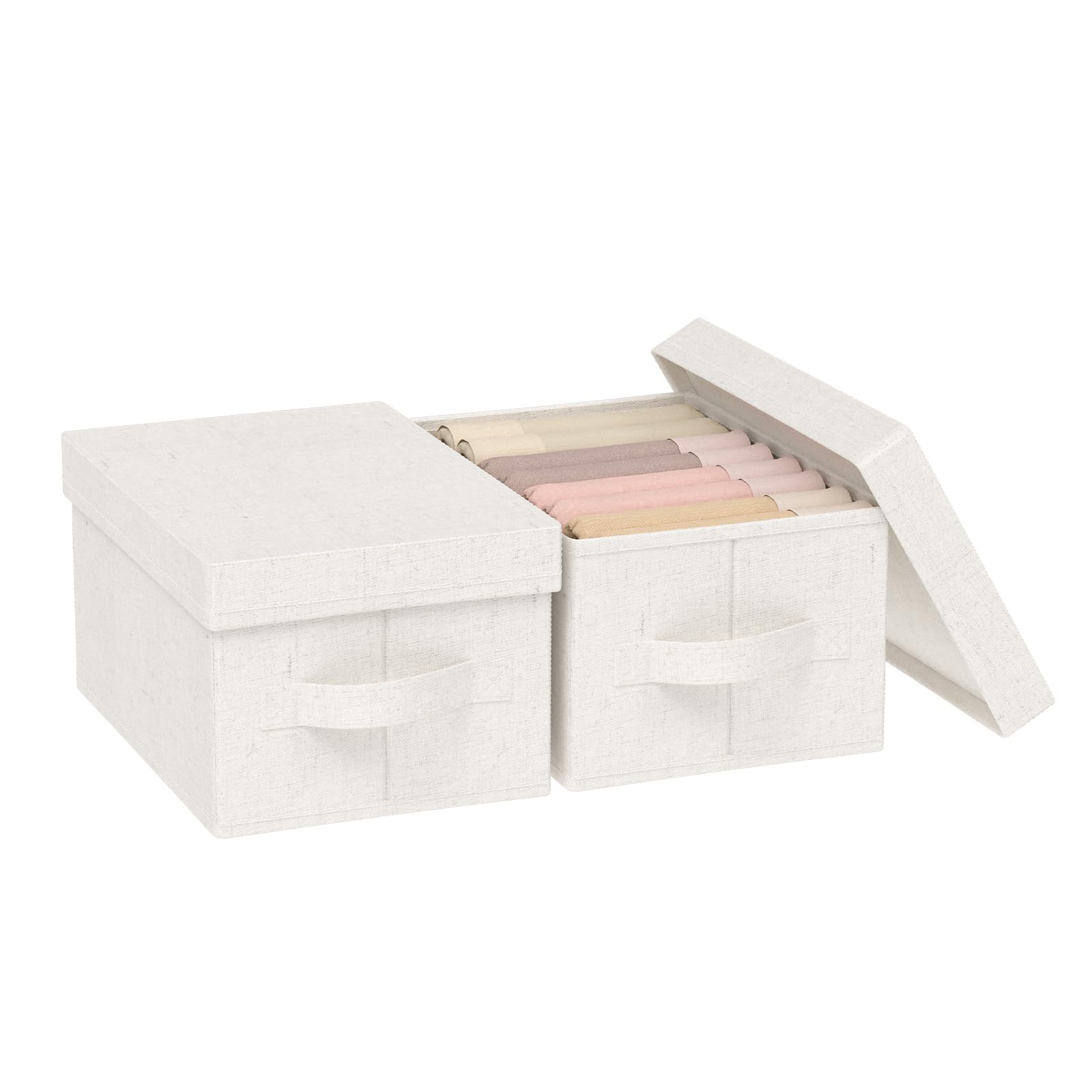 ENUMAIL 2er Scatole Portaoggetti Pieghevole, Cubo di Stoccaggio in Tessuto con coperchio, Organizer Salvaspazio per Vestiti con Maniglia, Utilizzato in Camera da Letto, 33x23x18cm, Beige